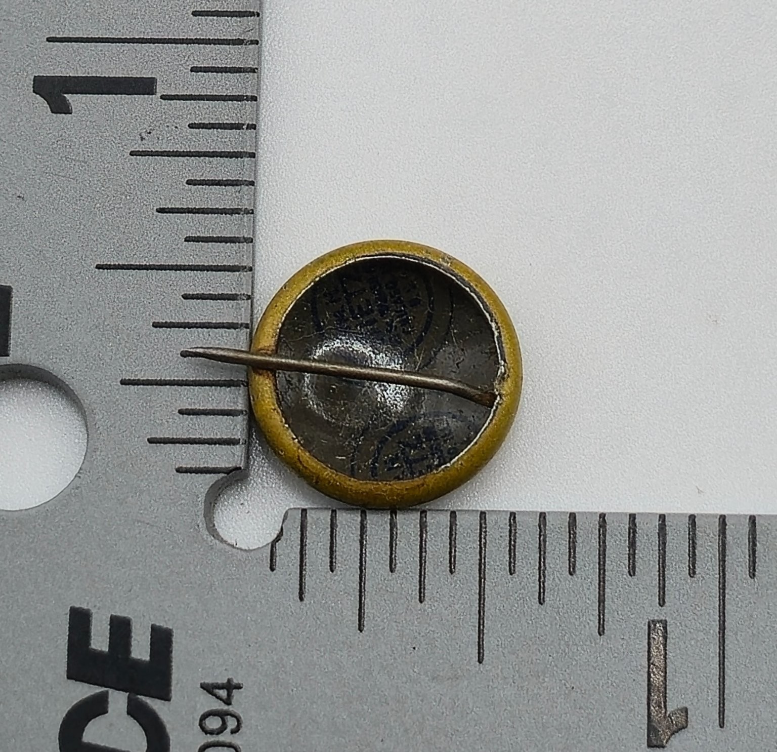 Vintage My Records Faithfulness 9 Months Lapel Button Pin 0.5″ Yellow