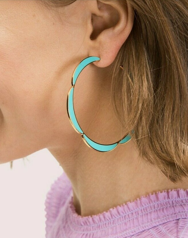 kate spade- sliced scallops- enamel large hoop earrings- turquoise- NWT-$78 A23