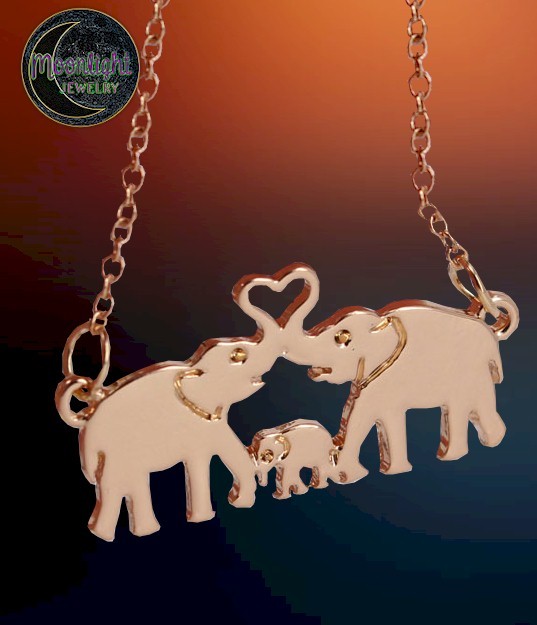 New Family Mother Father Baby Heart Elephant Gold Silver Necklace