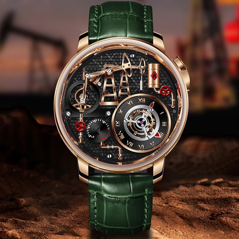 PINDU Men’s Luxury Dress Watch 45.5mm Steel Sapphire Crystal Luminous Waterproof