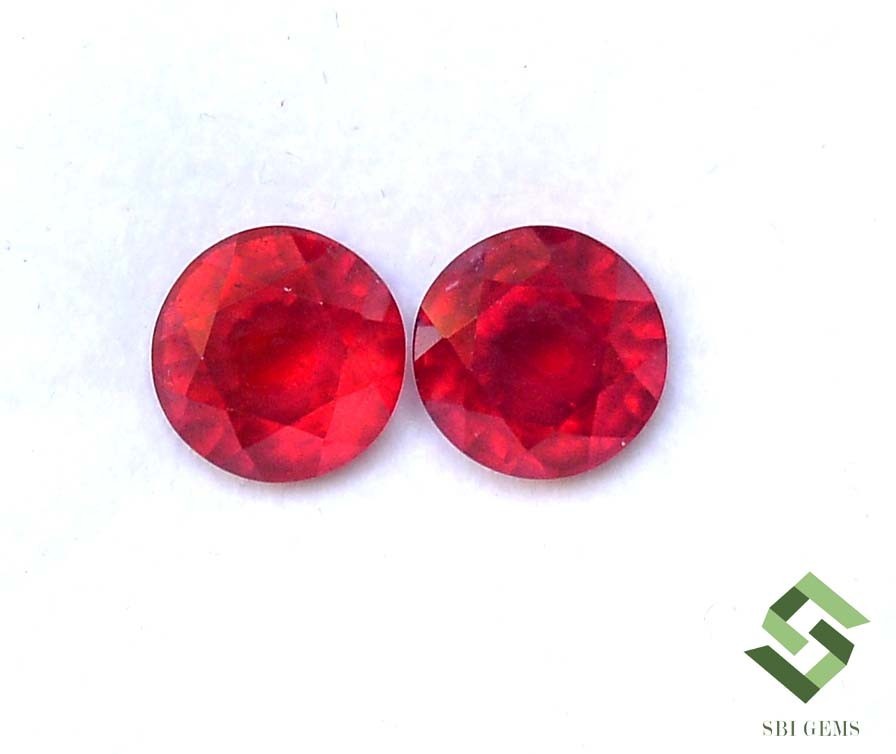 9 mm Natural Ruby Round Cut Pair 8.86 CTS Faceted Loose Gemstones GF