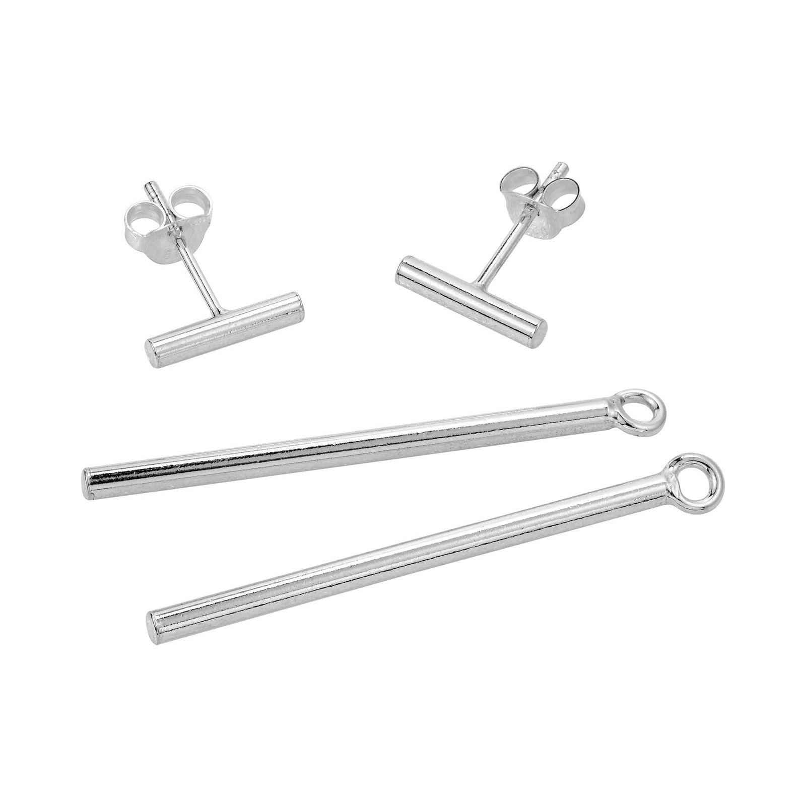 Convertible 2 in 1 Bar Sticks Front Back .925 Sterling Silver Post Dangle Earrin