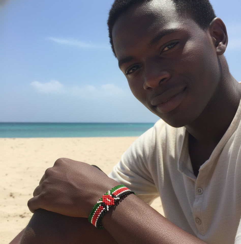 Wrist Band Bracelet Maasai Beaded Kenyan Flag African Men’s sizes L Fun 8 x0.4″”