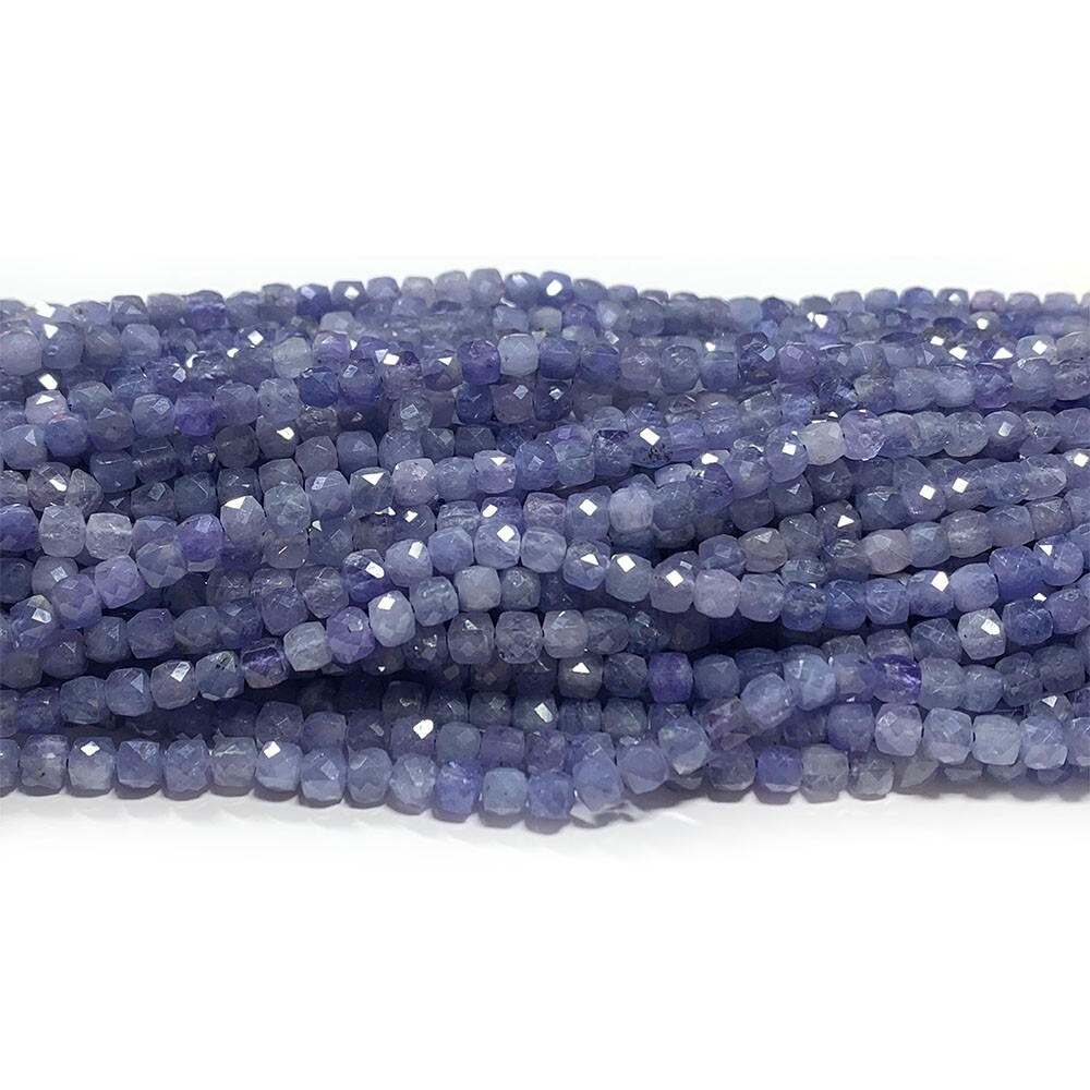 Natural Stone Genuine Blue Purple Tanzanite Irregular Cube Faceted Loose Beads