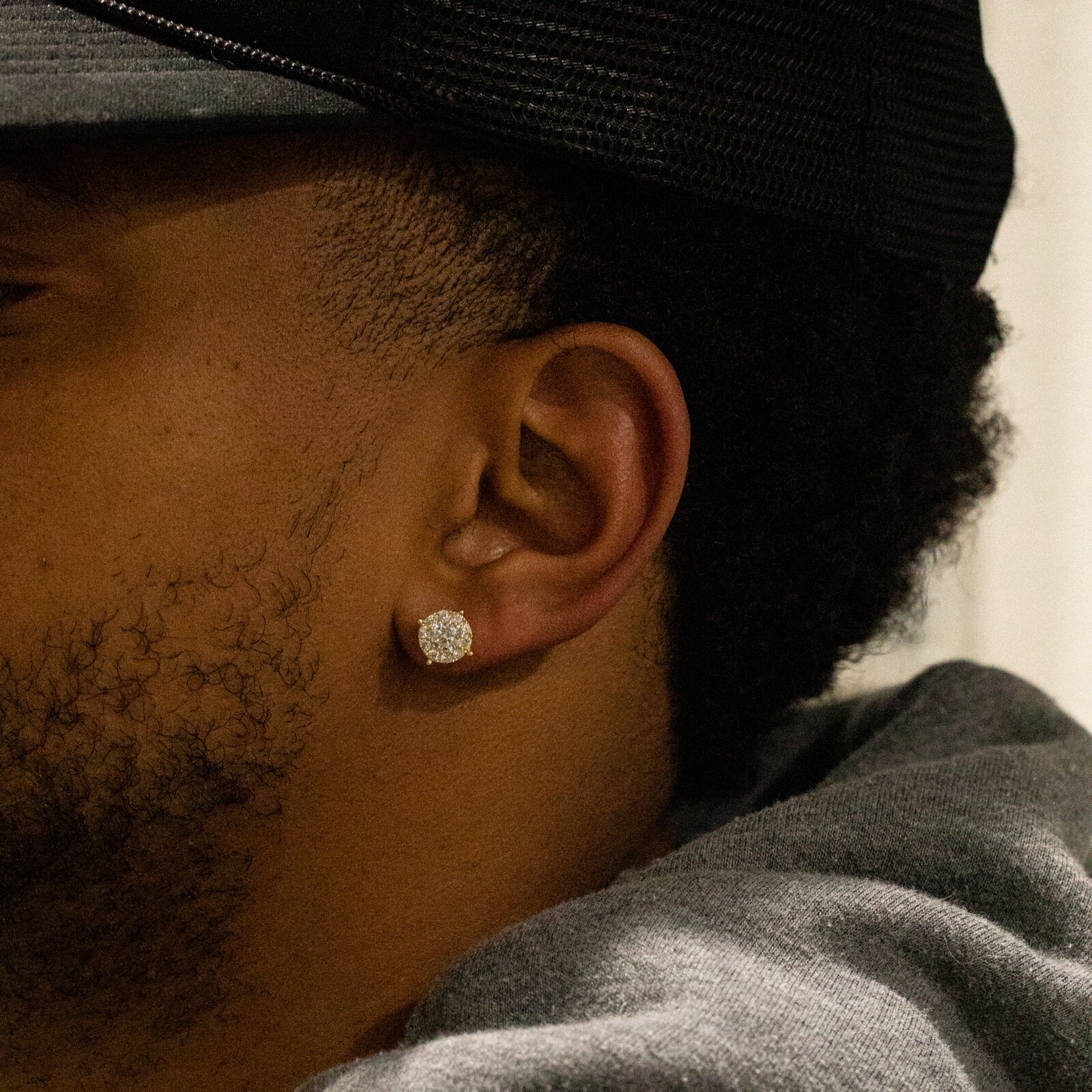 14K Gold Plated Men’s Hip Hop Iced Cluster 925 Sterling Silver Stud Earrings