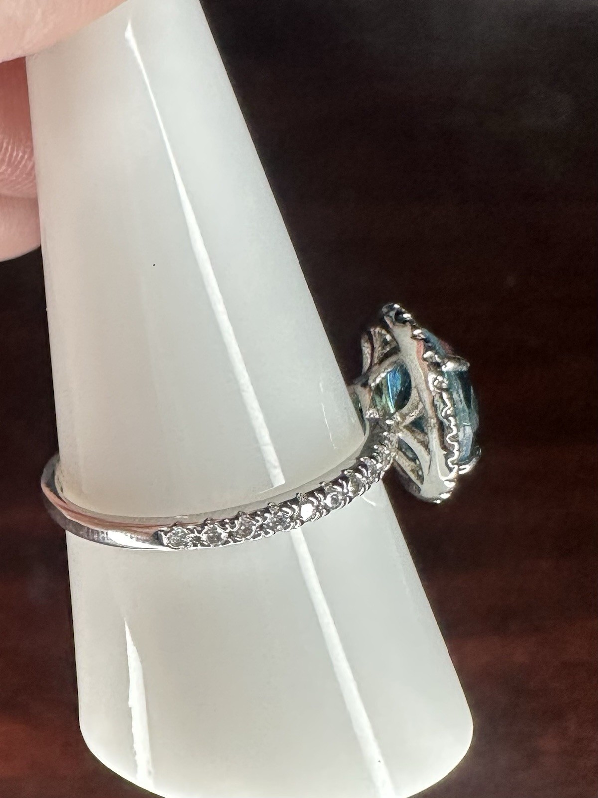 Bomb Party Ring- 01- 2944- Lab Created Bi-Color Azure- Size 9.25- Rhodium Plated