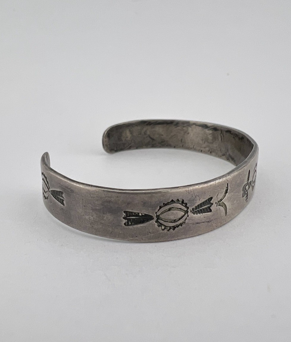 OLD Pawn 1930’s Fred Harvey Navajo Coin Silver Hand Stamped Cuff Bracelet