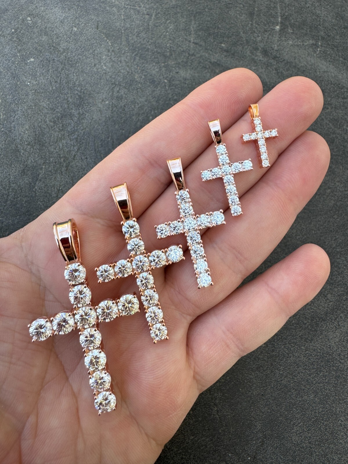 MOISSANITE 14k Rose Gold Cross & Real 925 Silver Iced Pendant Necklace Hip Hop