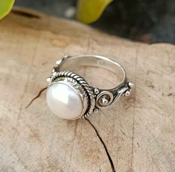 Fresh Water Pearl Ring 925 Sterling Silver Handmade Worry Ring All Size SR493