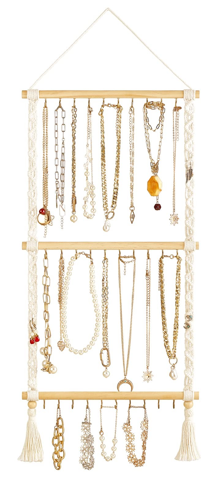 Hanging Jewelry Organizer Macrame Necklace Holder with 30 Hooks Wall Mounted …