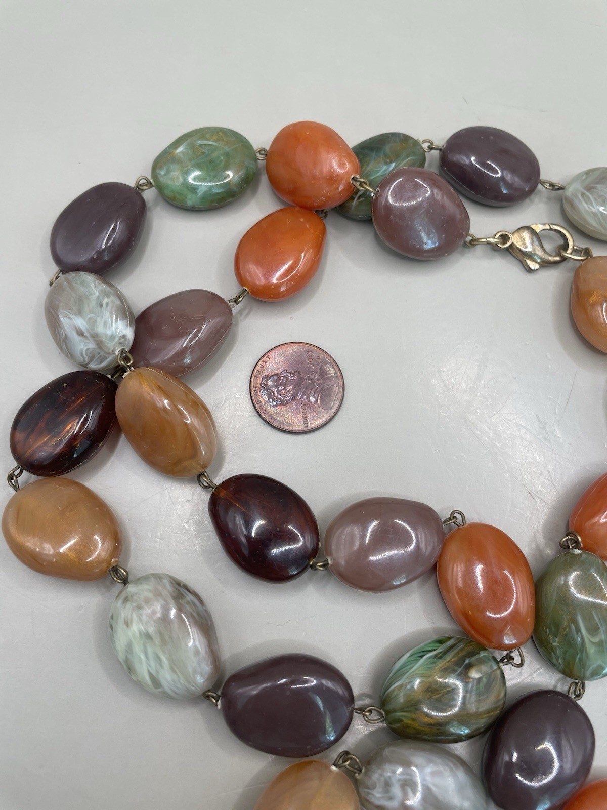 VTG Multicolor Faux Stones Acrylic Earth Tones Beaded 37” Necklace Autumn Fall