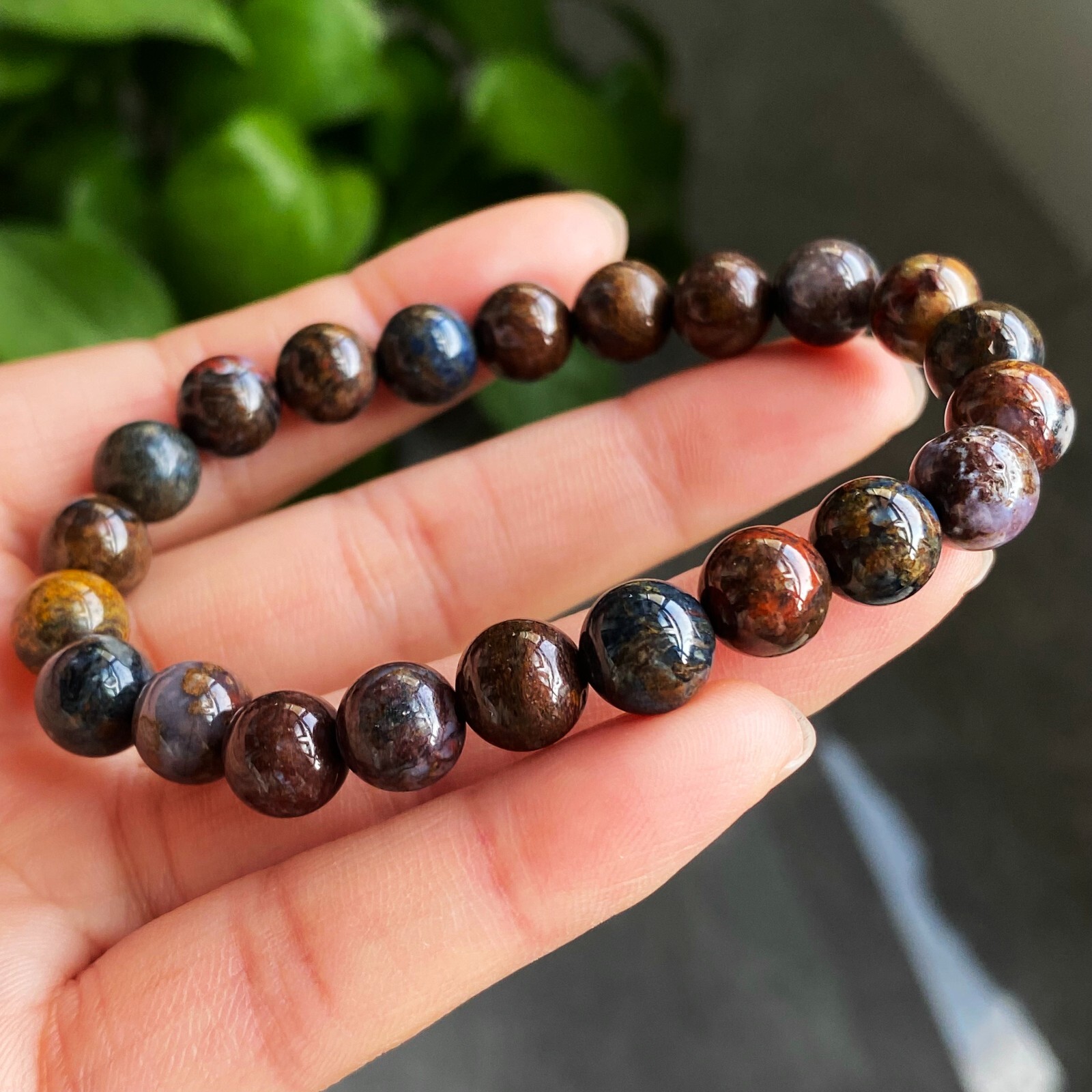 8.7mm Natural Color Pietersite Namibia Gemstone Beads Bracelet Z53
