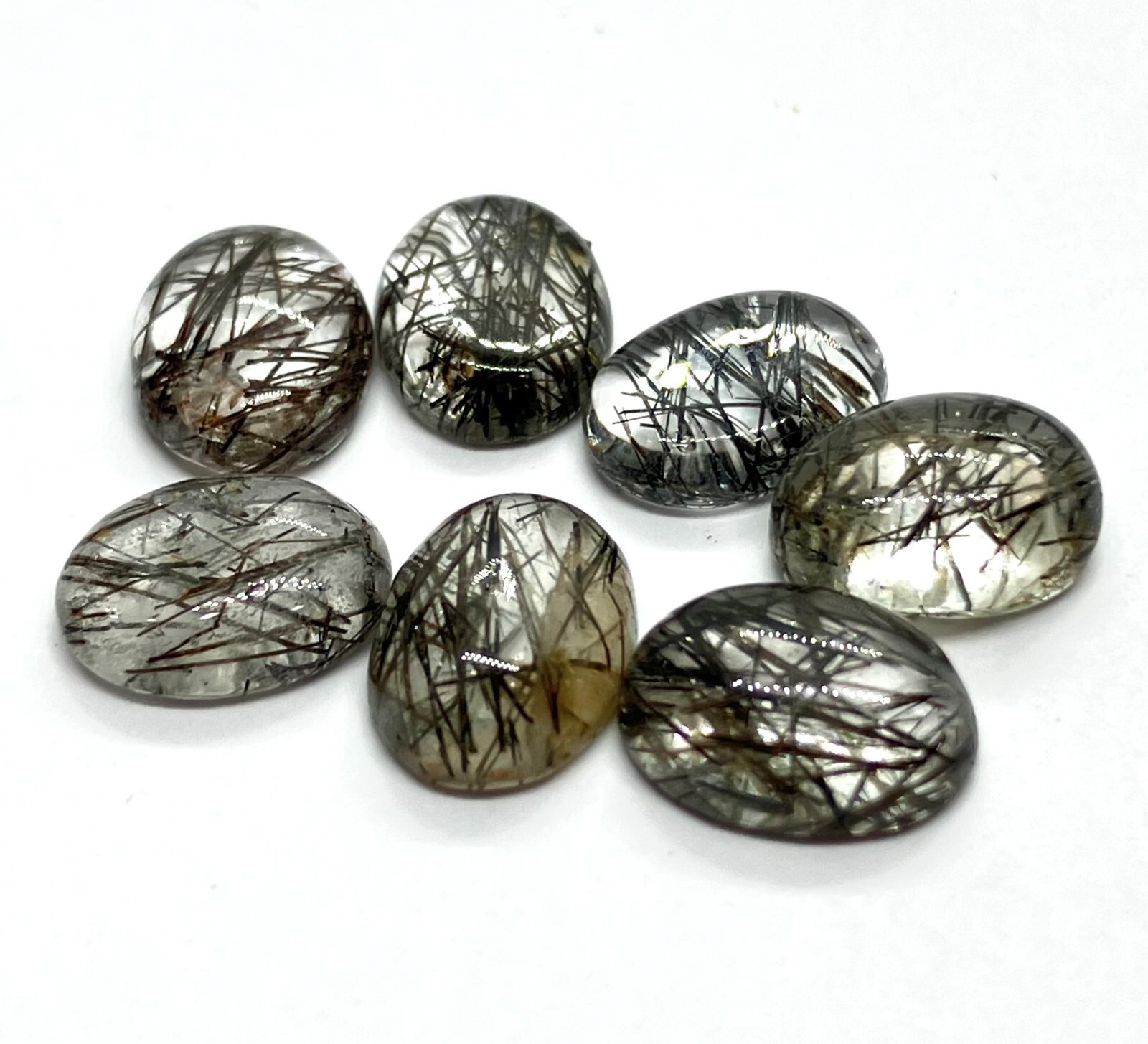 Black Rutile Flat Back Oval Cabochon AAA Natural Loose Gemstone Making Jewelry