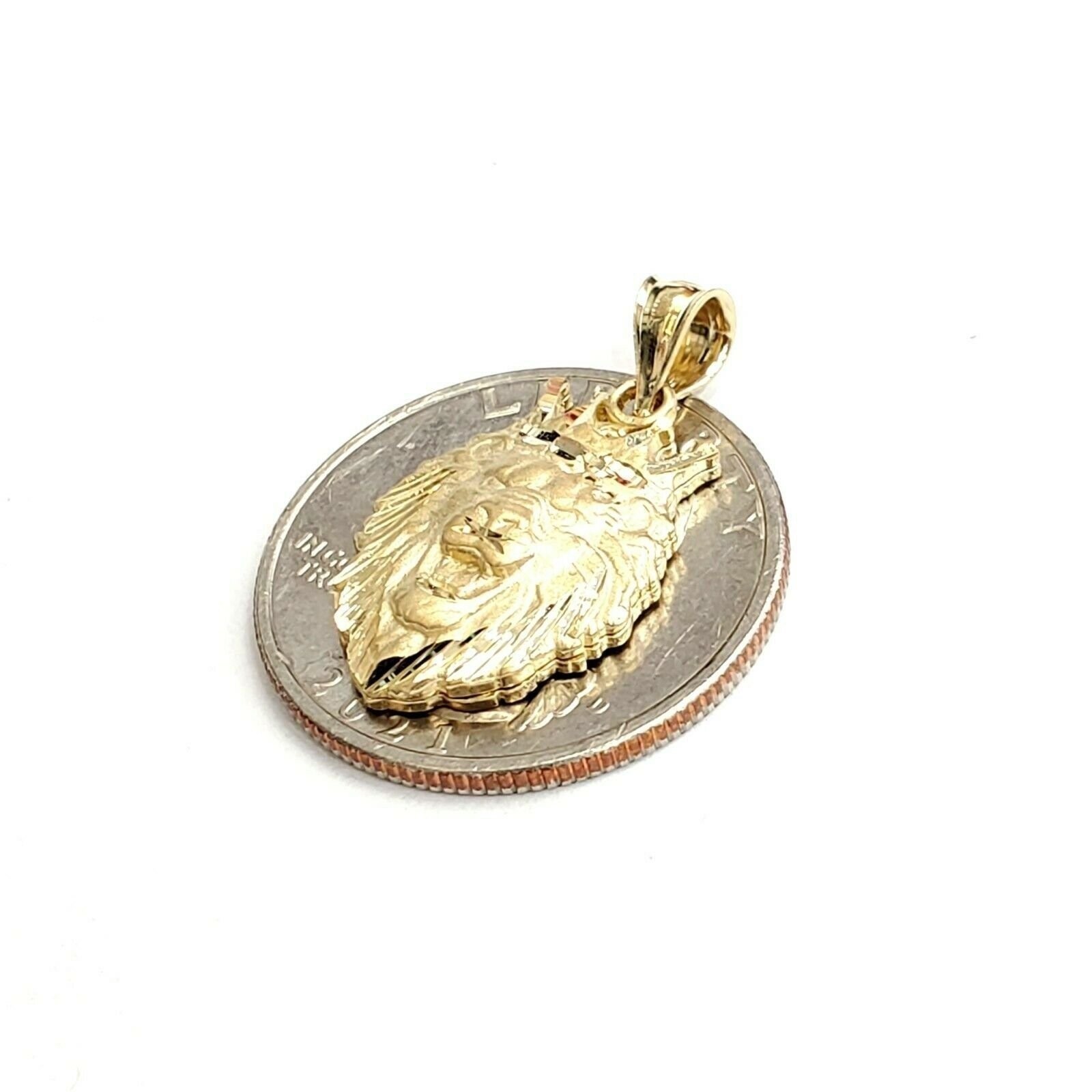 New 14k yellow Gold lion head face with crown Leo Pendant charm fine gift 2.4g