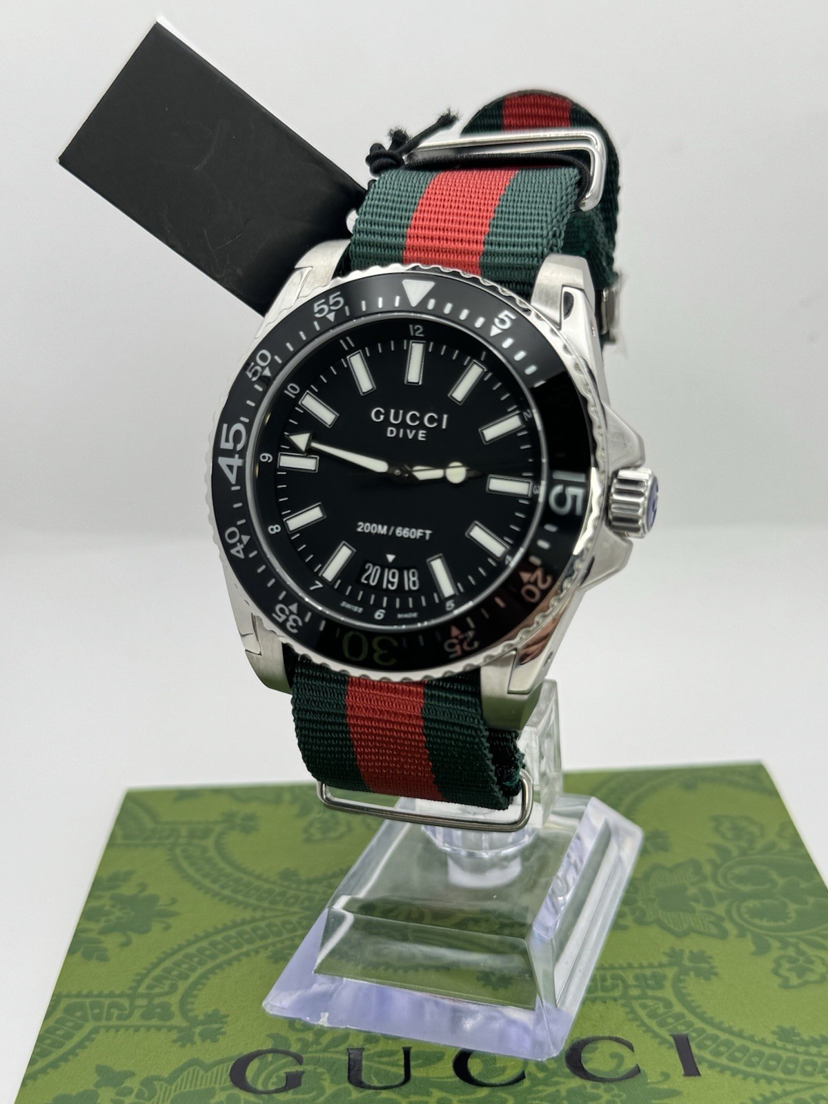 GUCCI YA136206 Dive Black Dial Red and Green Nylon Men’s Watch