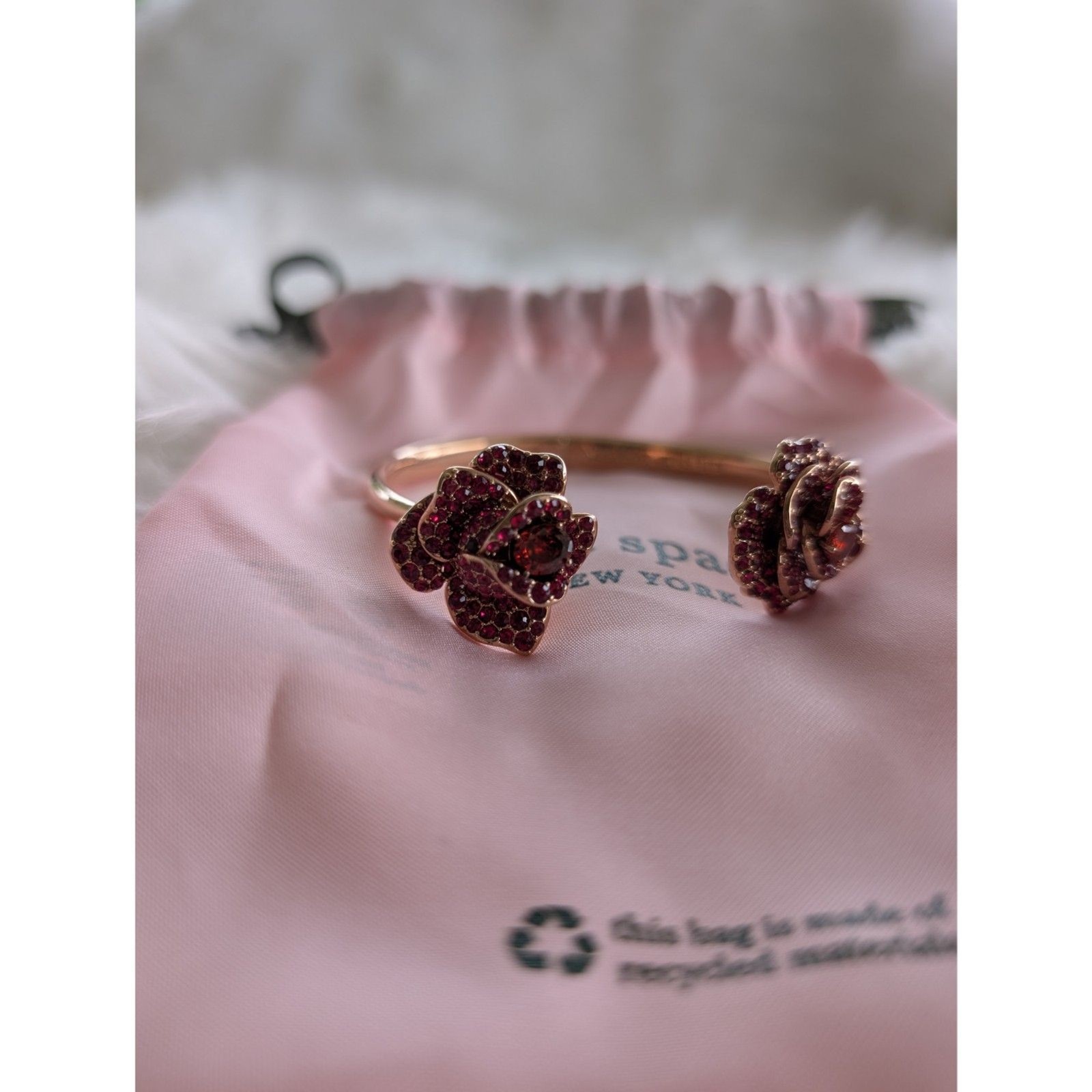 Kate Spade New York Winter Rose Pavé Hinged Open Cuff Bracelet