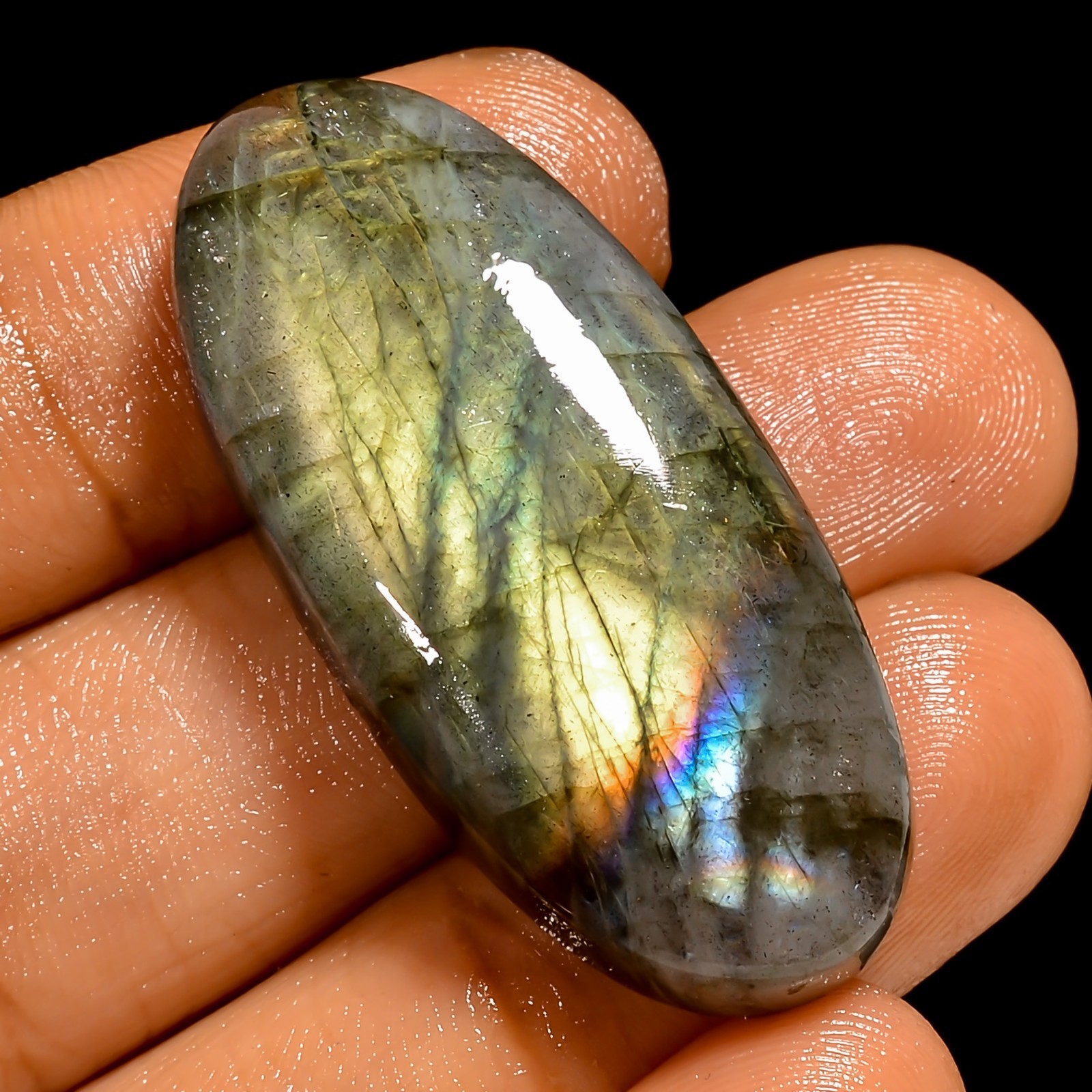 50.5 Ct Natural Labradorite Oval Cabochon Loose Gemstone For Pendant 38X17X8 mm