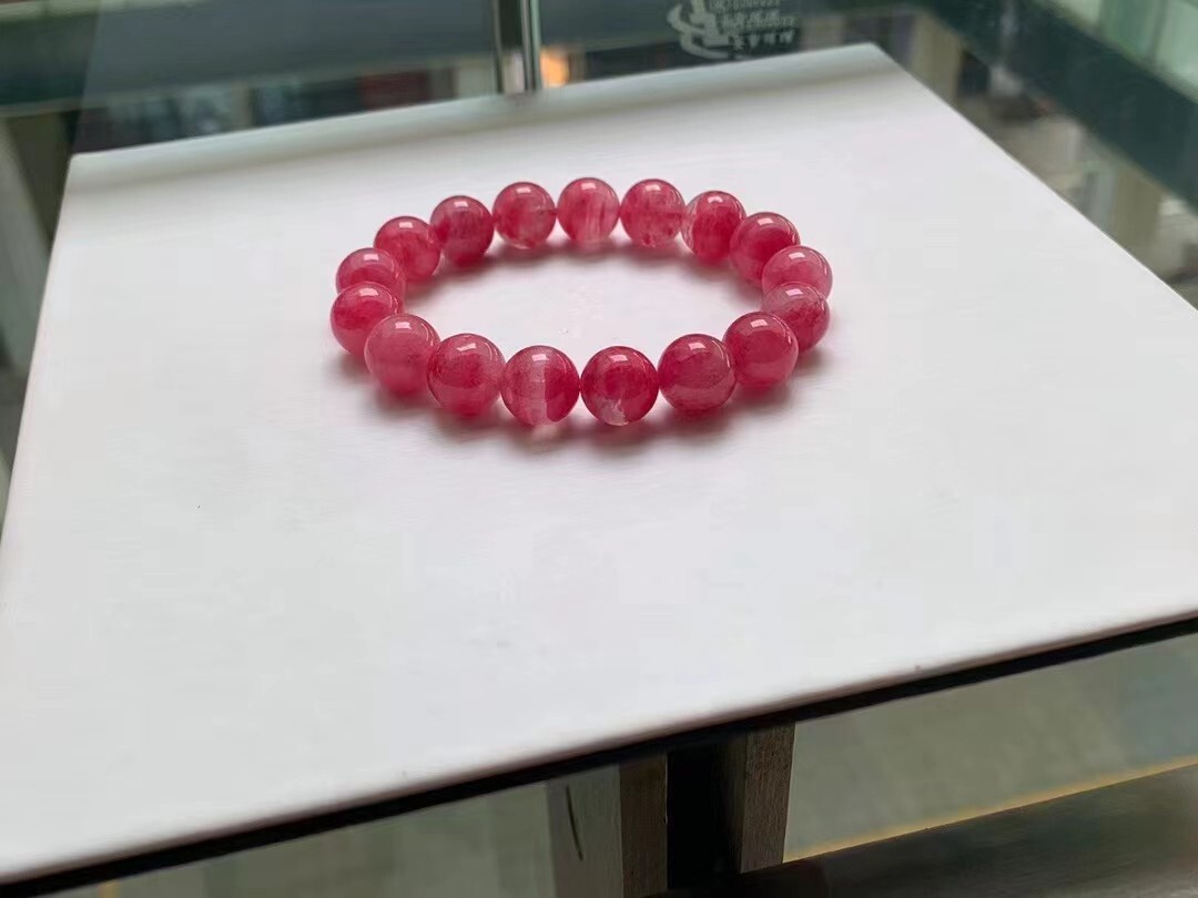 Genuine Natural ice Rose Quartz Round Beads Bracelet AAAAA 13.7mm