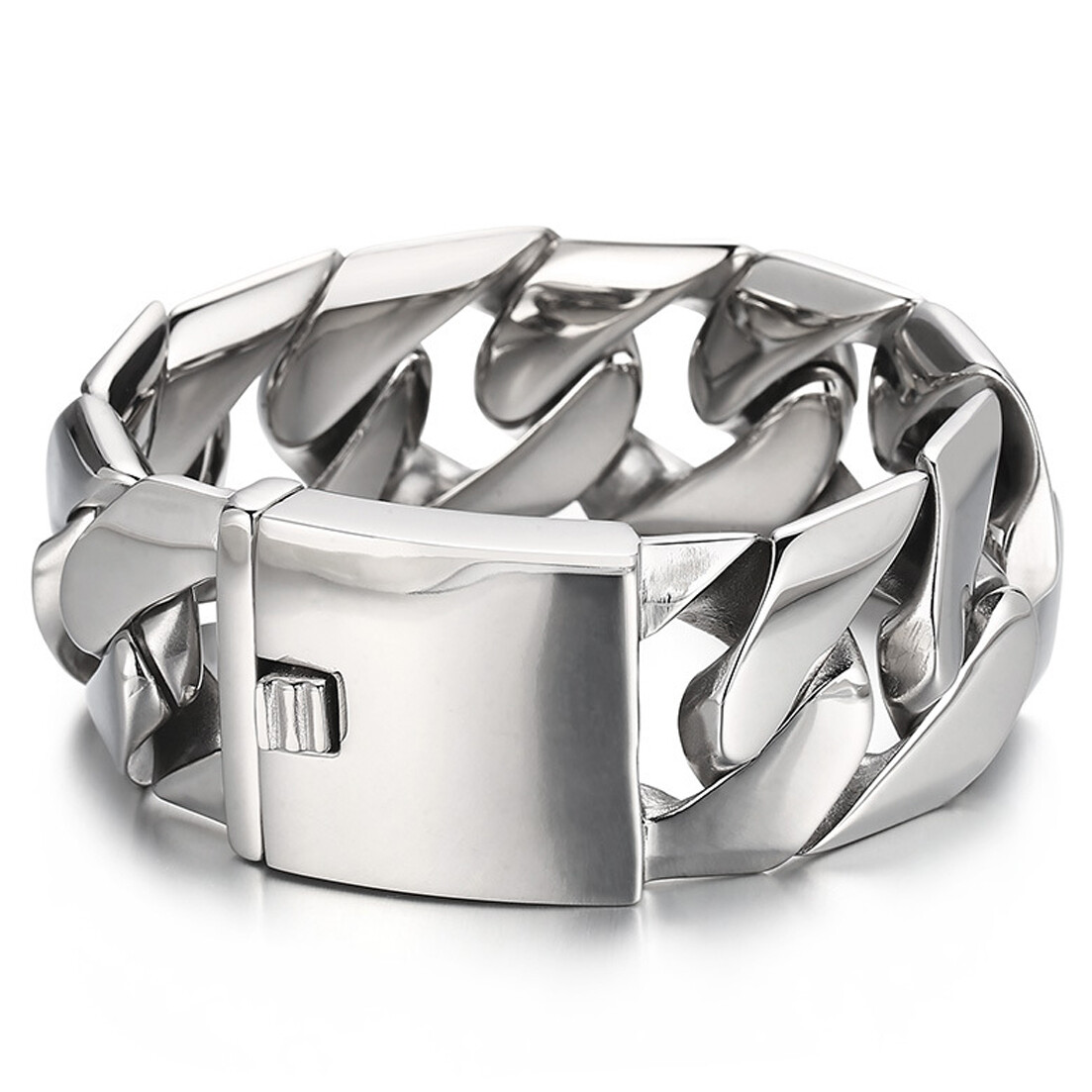 8.86″ 9.44″ Huge Polished Cuban Chain 316L Stainless Steel Men’s Bracelet 31mm