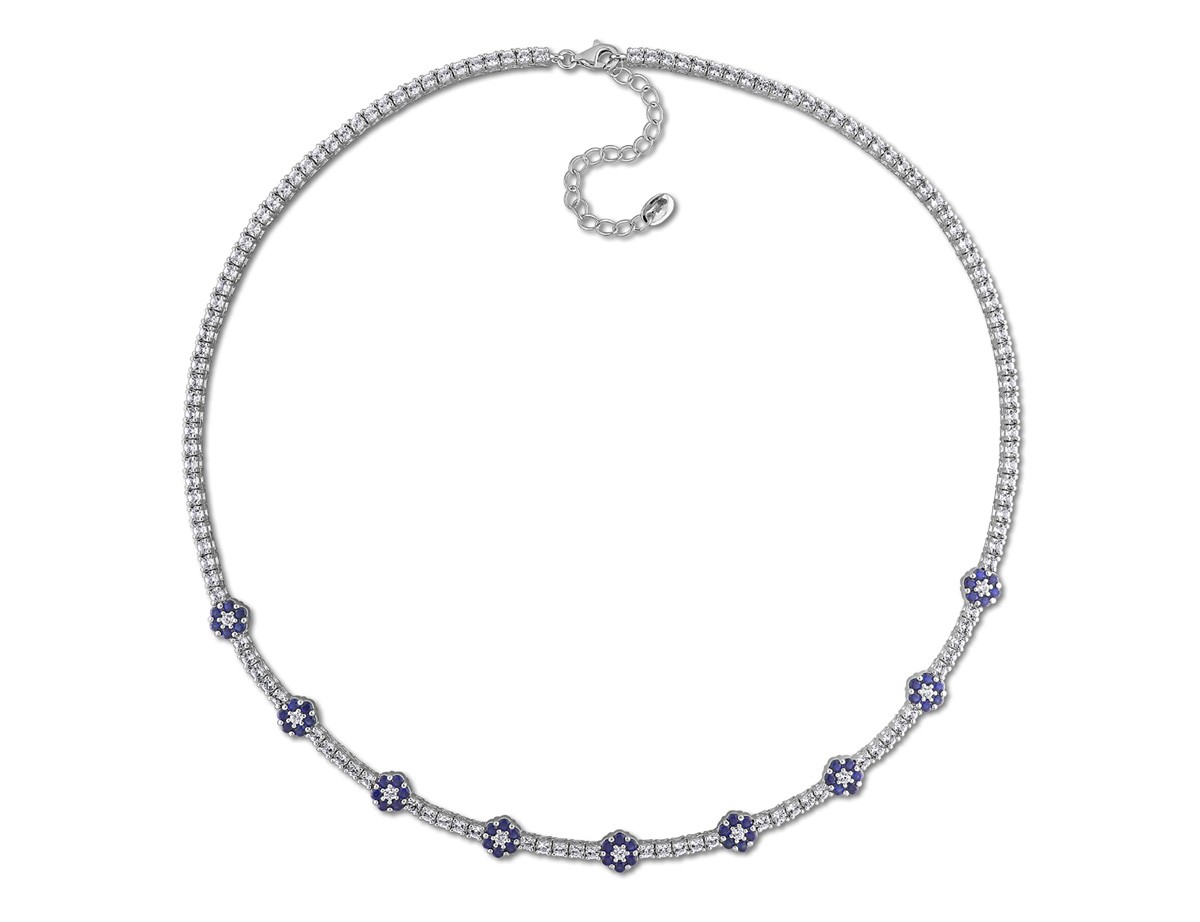 6.43 Carat (ctw) Lab-Created Blue and White Sapphire Floral Necklace Sterling Si