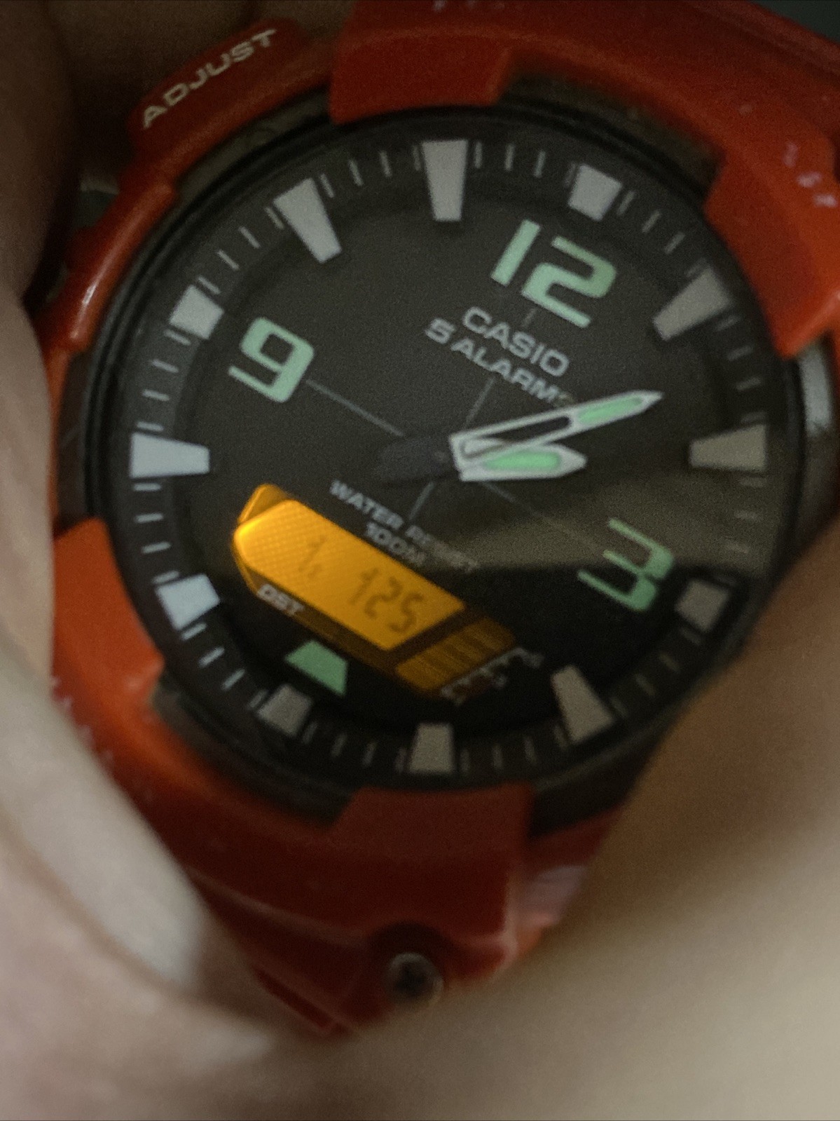 Casio AQ-S810W Red Ana-Digi Watch 5 Alarm 100M Japan Movt Working