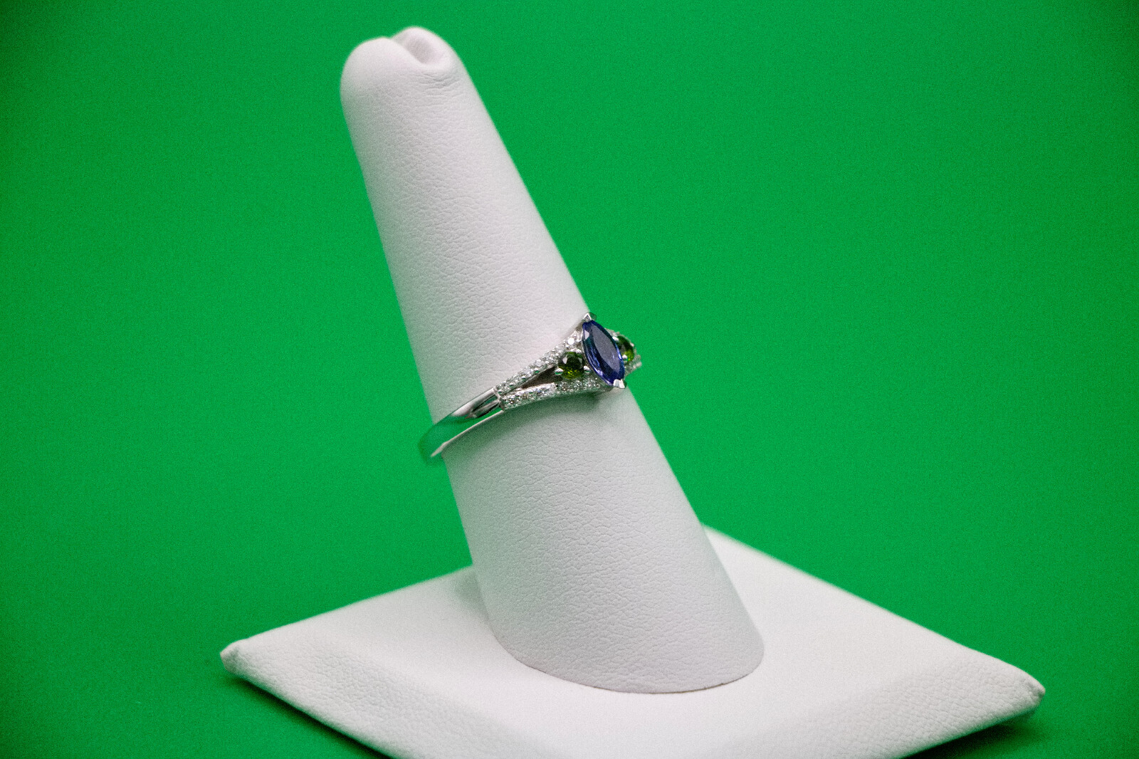 Tanzanites and Multi Gemstone 0.70 ctw Ring in Rhodium Over Sterling Silver Sz 8