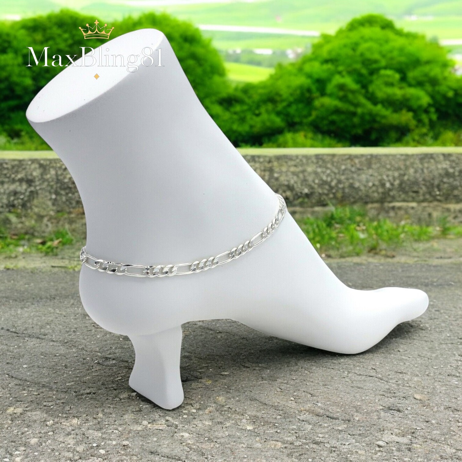 925 STERLING SILVER PLATED FIGARO LINK CHAIN 5mm 10″ FASHION ANKLET BRACELET