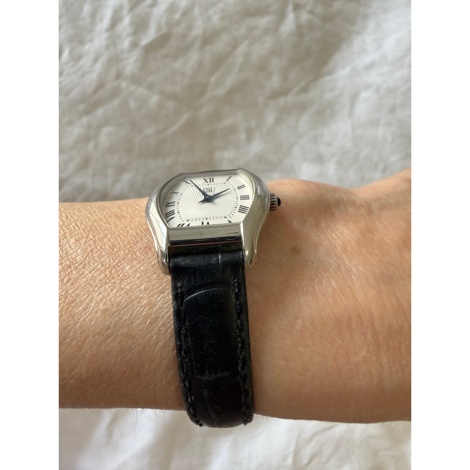 ESQ by Movado | Women’s O/S | All Steel Watch Swiss | Black Leather Band E5345