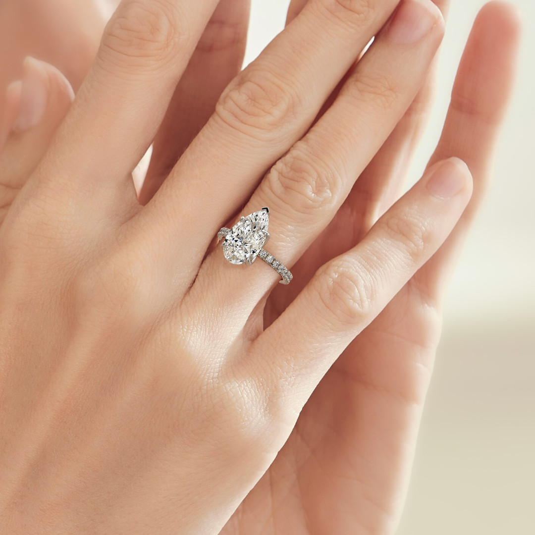 IGI 2.56 CT E VS1 Pear Cut Lab Grown Diamond Engagement Ring 14K White Gold