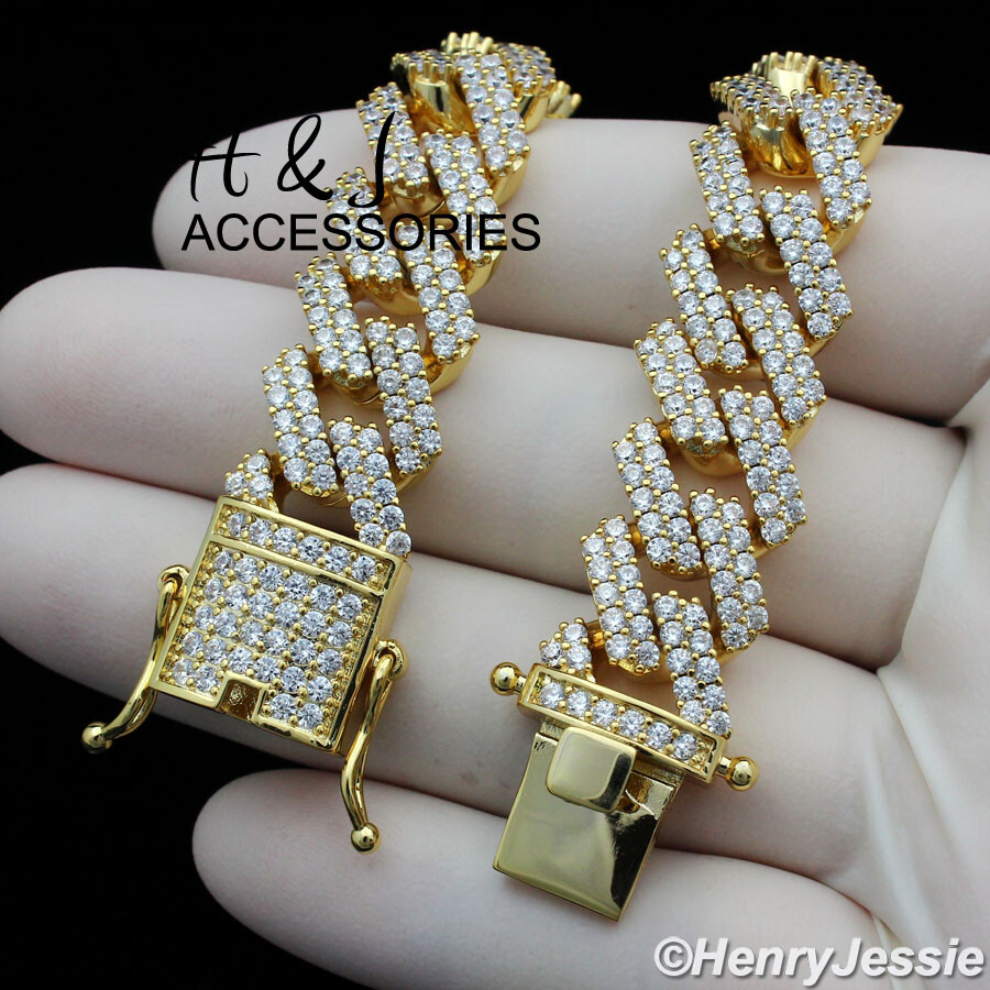 20″MEN 14K GOLD PLATED 14MM GOLD CZ MIAMI CUBAN CURB LINK CHAIN NECKLACE*ABN6