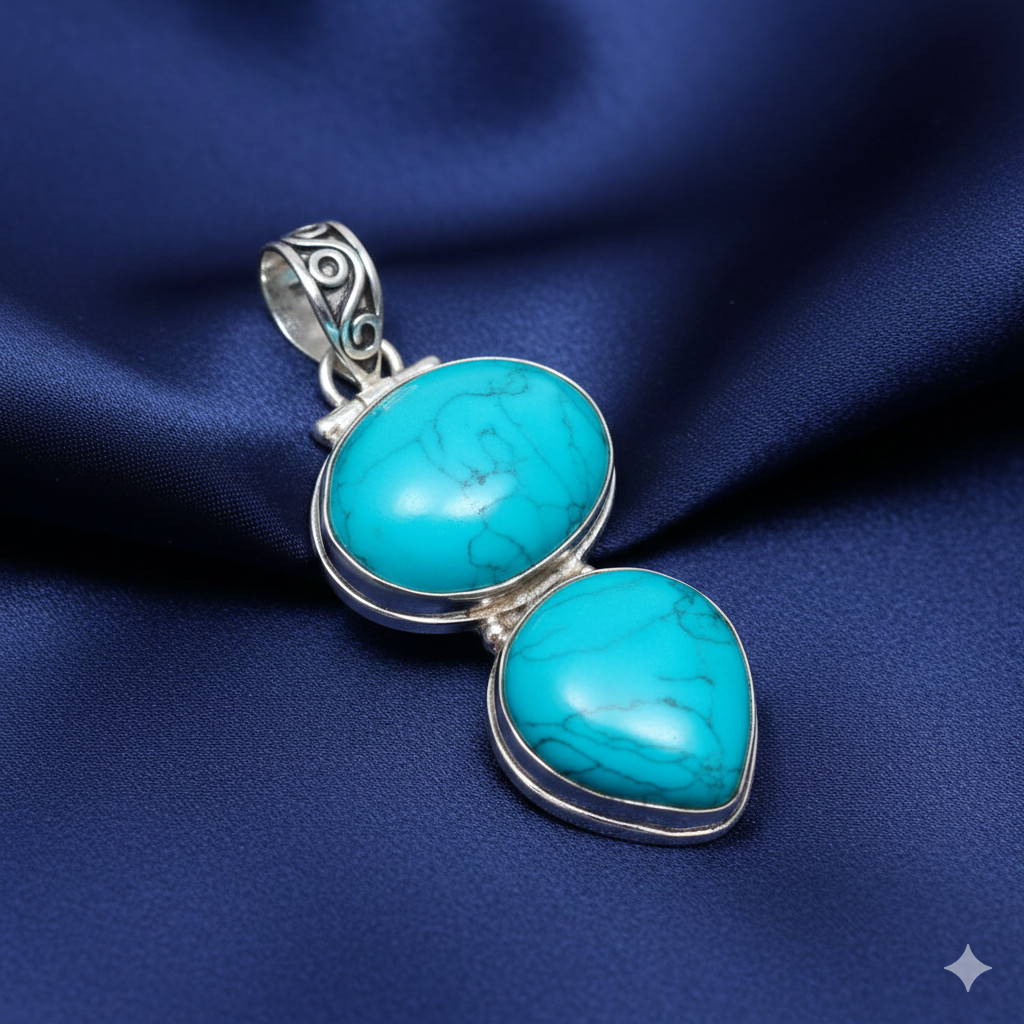 Natural Turquoise Pendant 925 Sterling Silver Blue Gemstone Jewelry Gift for Her