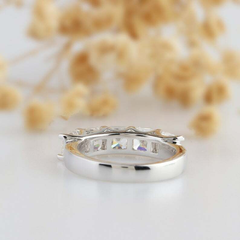 3.75 CT White Asscher Cut CZ Five Stone Engagement Ring In 14K White Gold