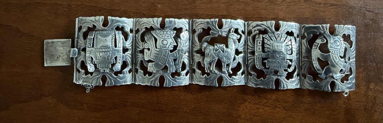Vintage Sterling Silver 925 Peru Old Cuzco Storyteller Bracelet Mayan Signed