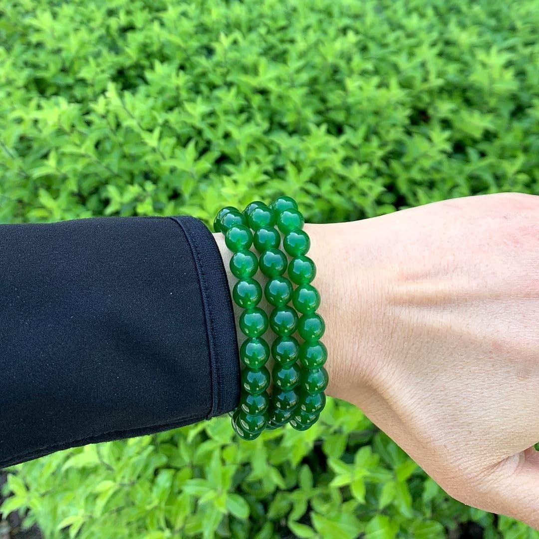 Real Natural Green Jade Gemstone Beaded Bracelet 7 inch Stretch Bracelet Chak…