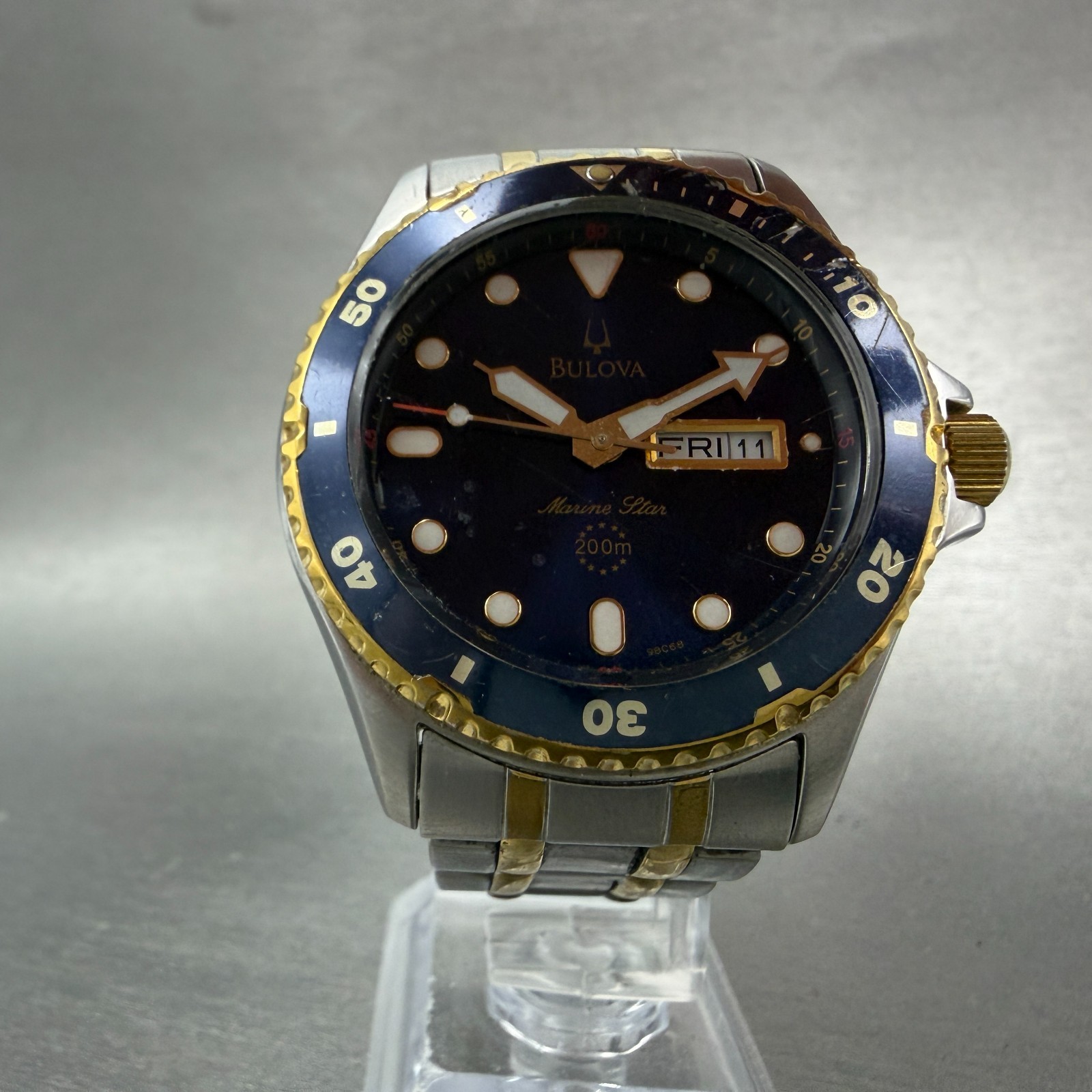 Bulova Marine Star Dive Watch Men 42mm Blue Dial Two Tone Daydate 98C58 New Batt