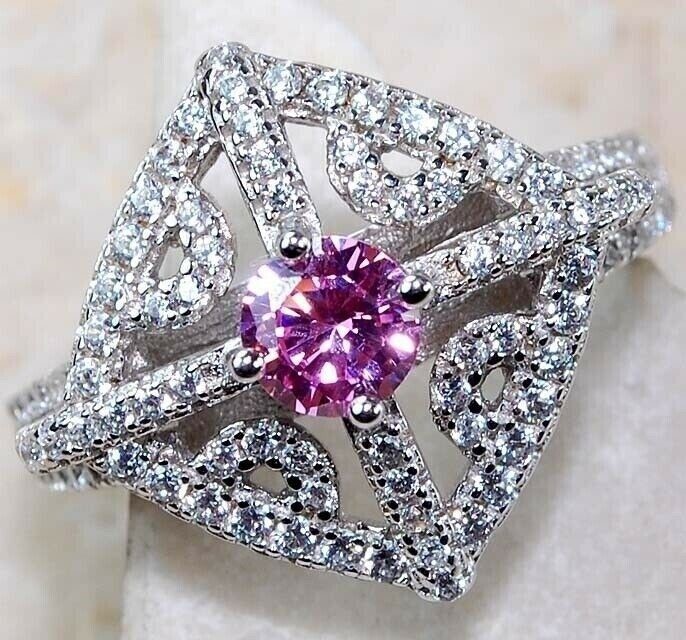 3CT Heat Treated Pink Topaz 925 Solid Sterling Silver Ring Sz 6 UB3-8