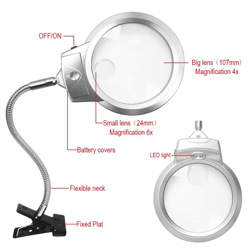 Desk Table Clamp Mount Top Magnifier LED Light Magnifying Diamond Painting 18CM
