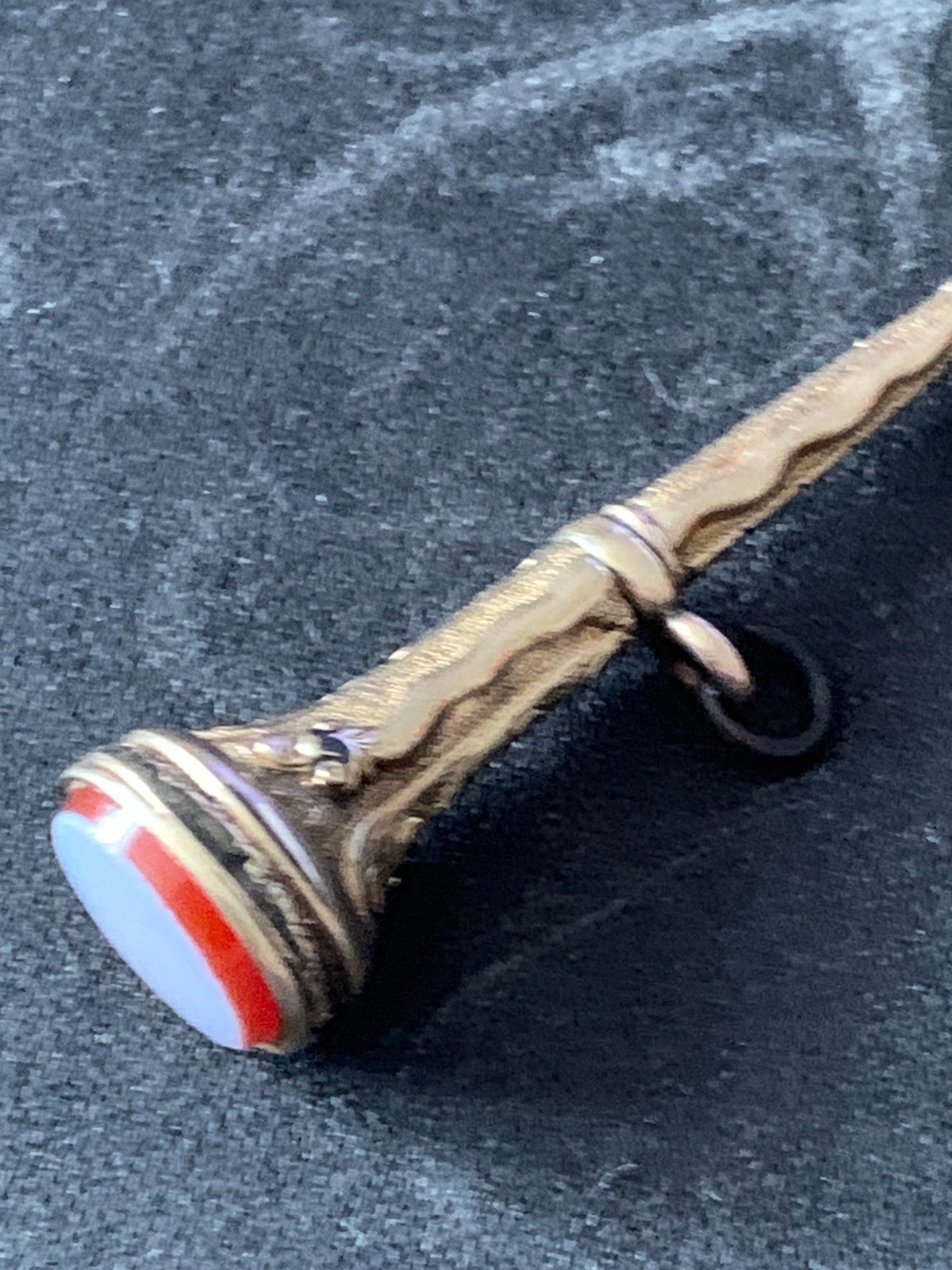 Pair Georgian-Victorian Hand Engraved Watch Key Trumpet Fobs with Agate Seal