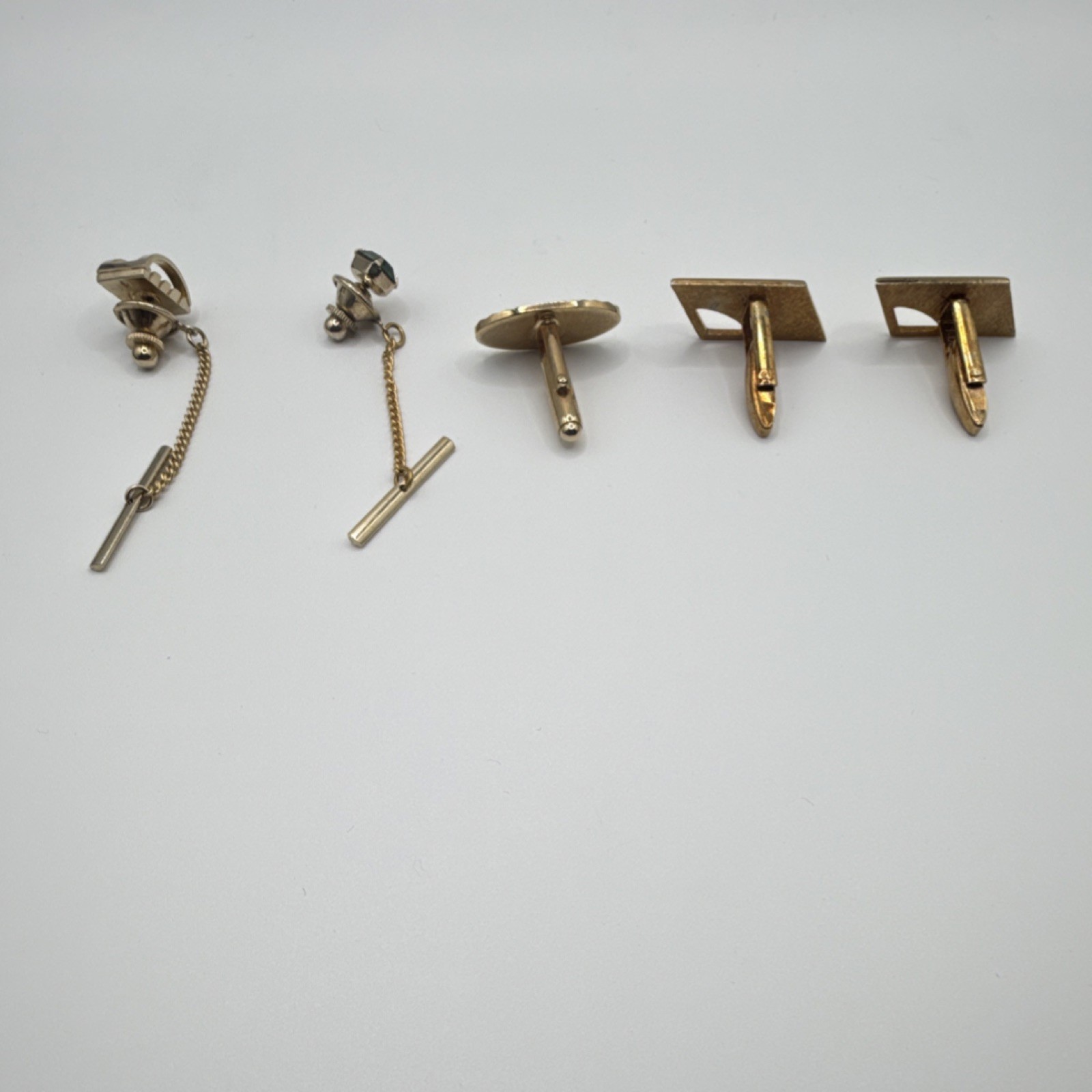 Gold Plated Geometric Chain Link Fixed Back Men’s Cufflinks Lot of 3