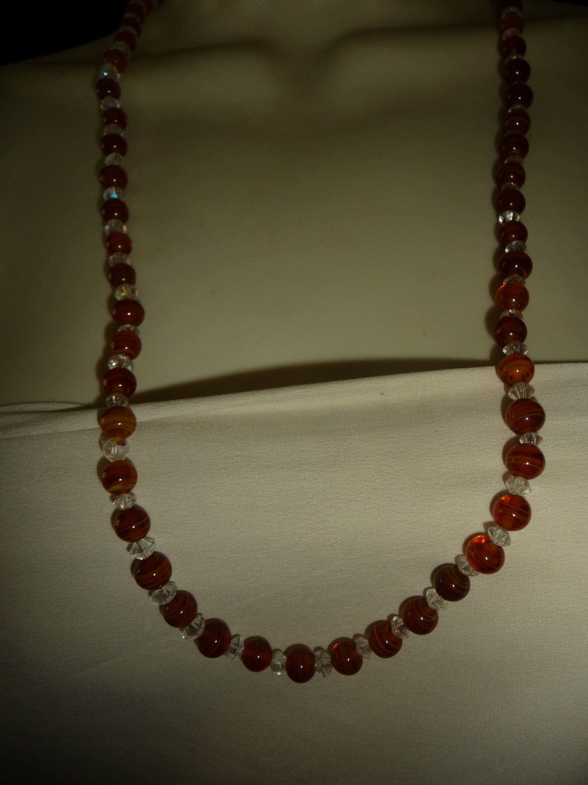 MURANO GLASS BURNT SWIRL ORANGE & CLEAR & AB CRYSTALS NO CLASP 14″ NECKLAC #28/9