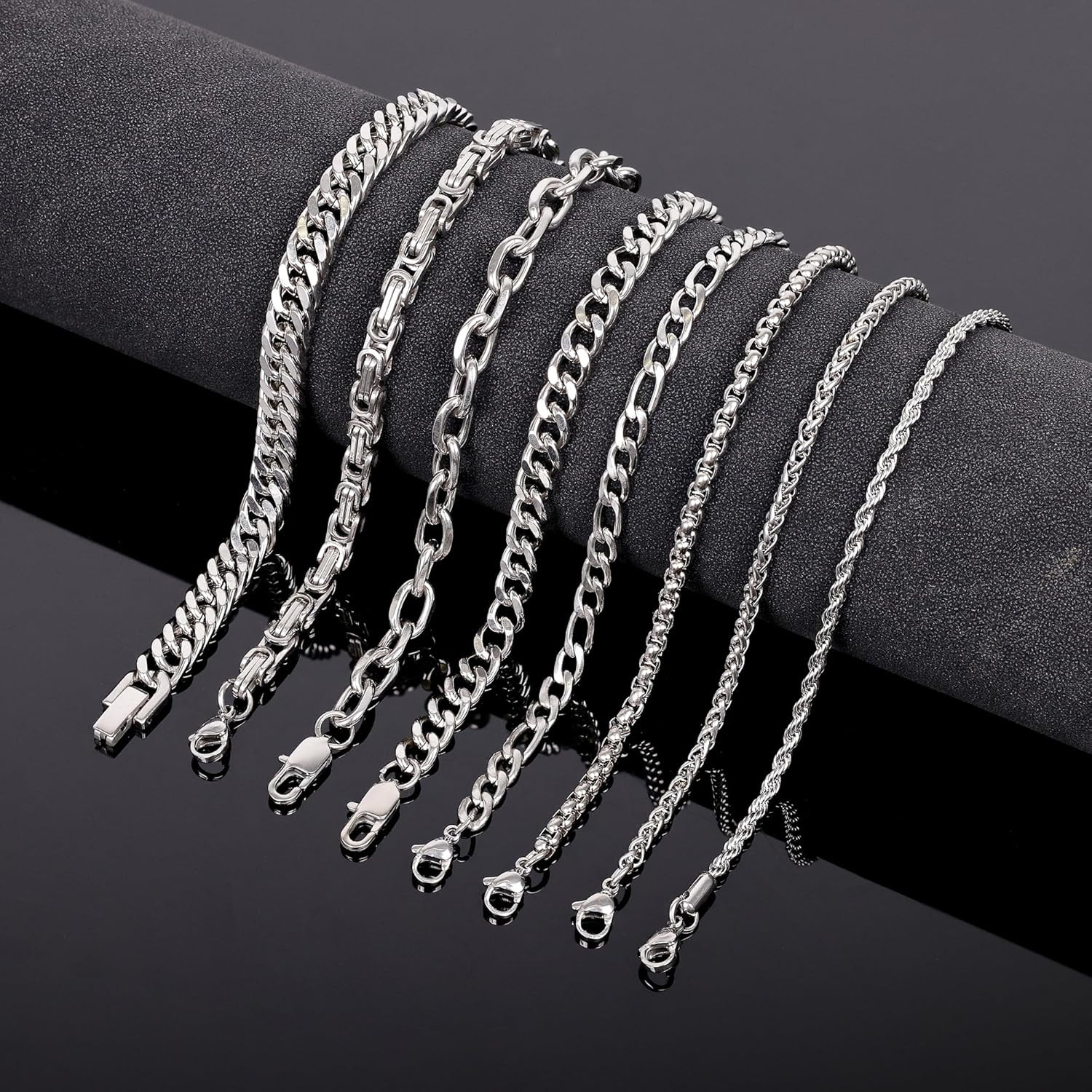 8Pcs Stainless Steel Bracelets for Men Women Sturdy Cuban Link Bracelet Curb Rop