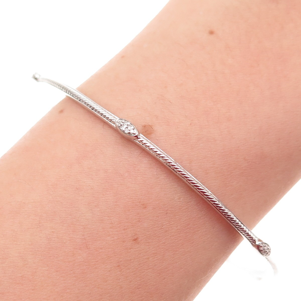Jane Seymour 925 Sterling Silver Real Diamond Stackable Bangle Bracelet 8.25″