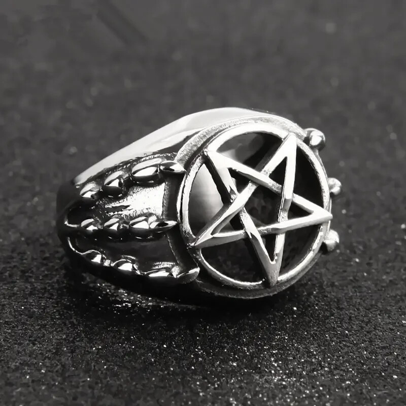 Eagle Claw Pentagram Hallow Ring Silver-tone Size 9 New Free Ship 7780