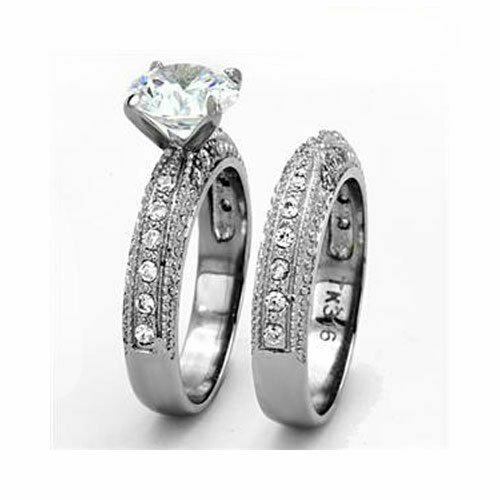 Vintage Round Cut CZ AAA Engagement Ring Wedding Band Set For Women Size 5 8 9
