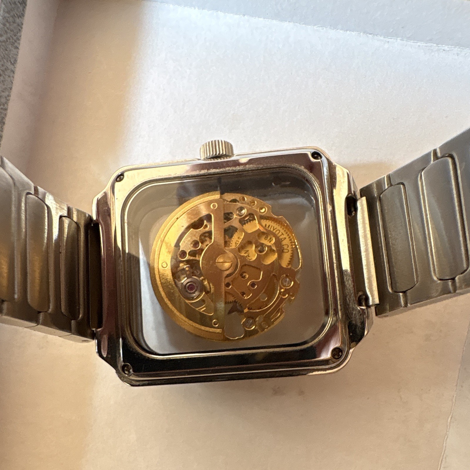 Android Mystique Skeleton Dial Automatic Square Silver Tone Bracelet WORKING