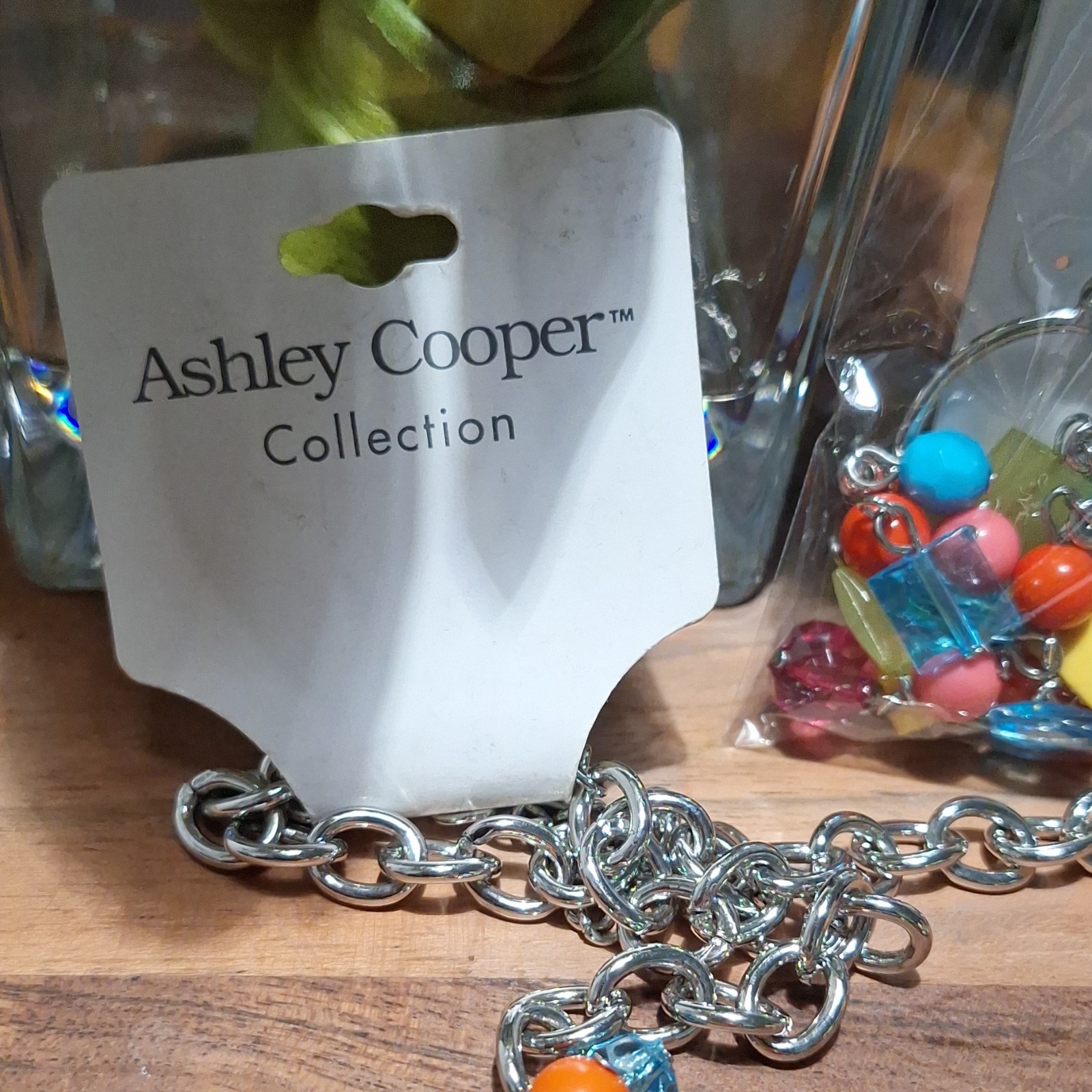 Ashley Cooper Collection Multicolor Plastic Beaded Necklace + Hoop Earrings Set