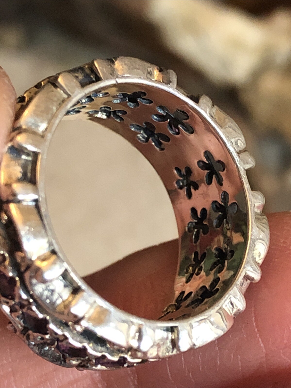 22. PZ Paz Creations 925 Sterling Lace Rhodolite Spinner Ring 8.8g, 7.25s ISRAEL