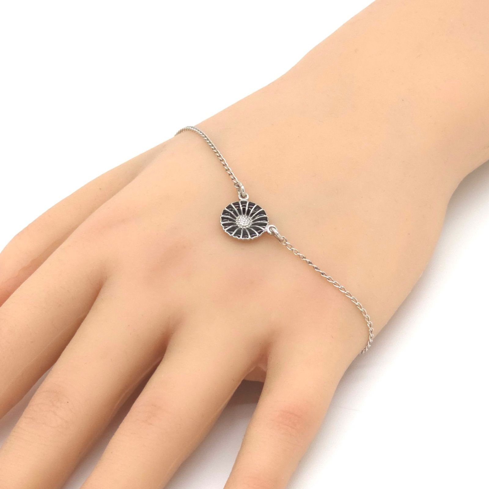 GEORG JENSEN Daisy Bracelet/Anklet 2-way Black Enamel Chain Length 25.5cm SV925