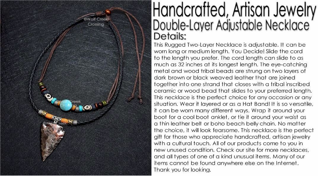 TRIBAL Leather STONE ARROWHEAD Adjustable 32″ Necklace Turquoise HOT! FREE SHIP’