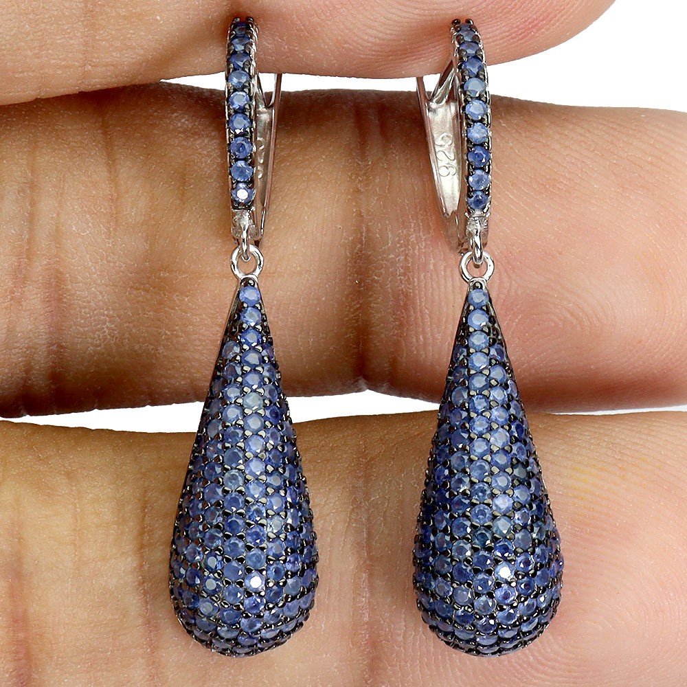 925 Sterling Silver Earrings Sapphire Round Diamond Cut Topaz Gemstone Jewelry